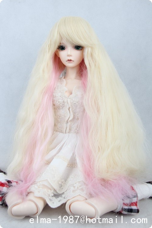 light golden and pink long wig for bjd 1/3,1/4,1/6 doll